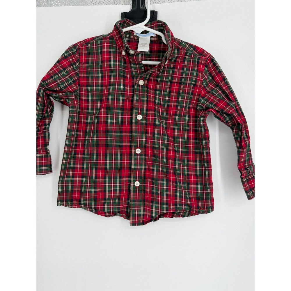 Janie and Jack Boys Plaid Button Down Shirt 2T Red Green Holiday Christmas Prep